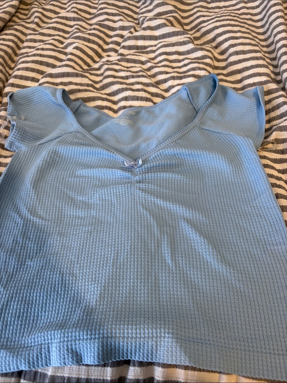 PacSun Light Blue Waffle Knit Crop Top with Bow